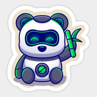 Cute Panda Robot Holding Bamboo Cartoon Sticker